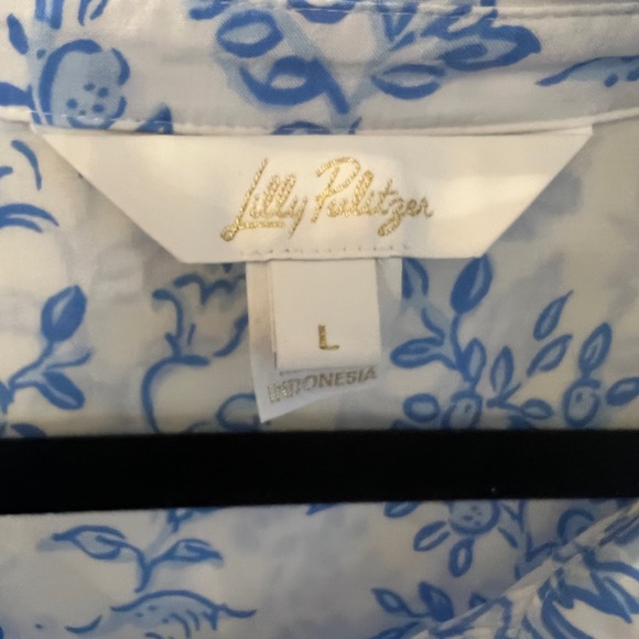 Lilly Pulitzer White and Blue Floral Long Sleeve Dress button up large - Picture 3 of 5